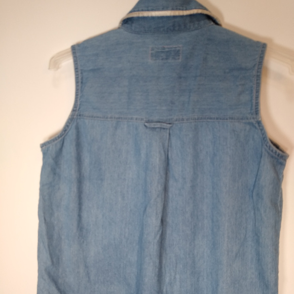 Chambray button up sleeveless shirt w/ satin trim - Picture 6 of 6